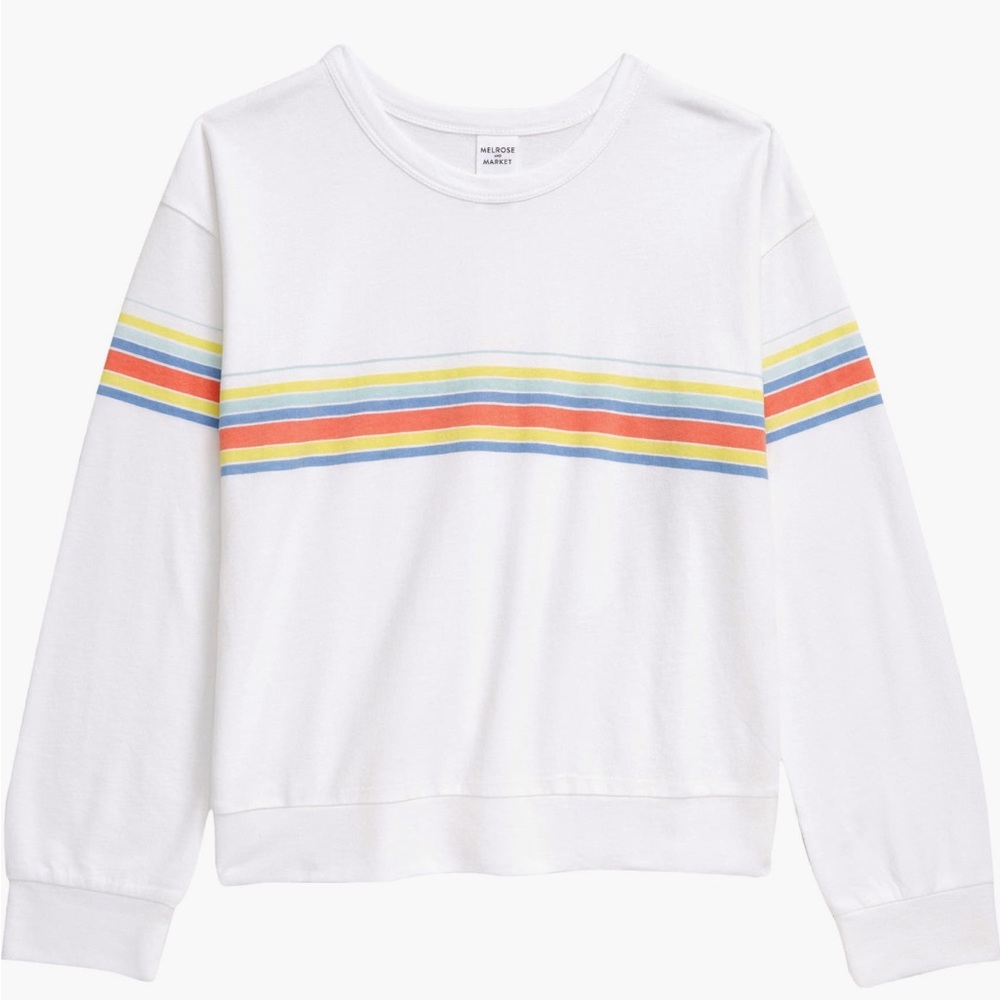 Melrose and Market White Sweater with Multicolor Stripes